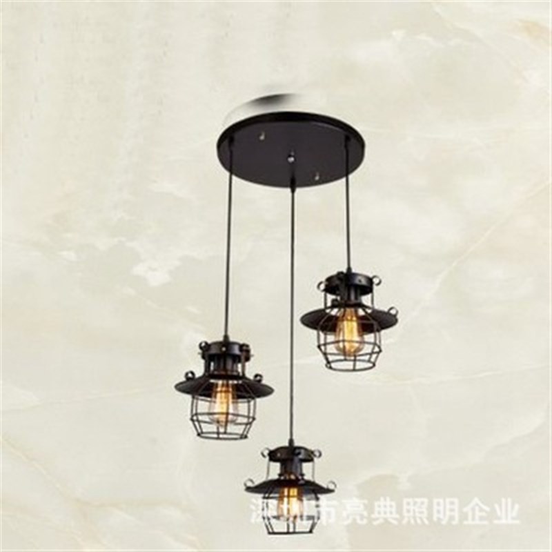 创意个性美式铁艺吊灯餐厅装饰灯具复古工业风灯笼形仿古灯饰