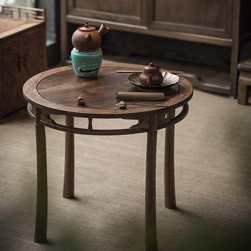 宜茶话北美黑室胡桃木式茶几原中铃木鼓圆几无品牌/可拆卸便携式