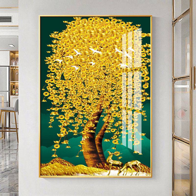 现代简约玄关装饰画轻奢入户正对墙面壁画走廊过道树酒店挂画图片