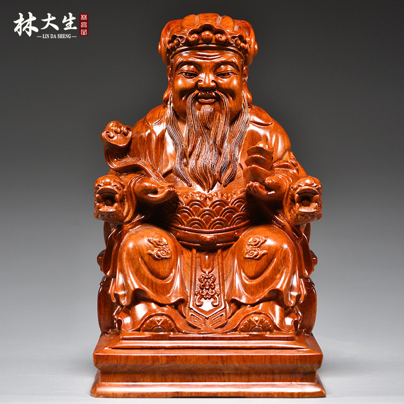 花梨实木雕刻土地公摆件木头