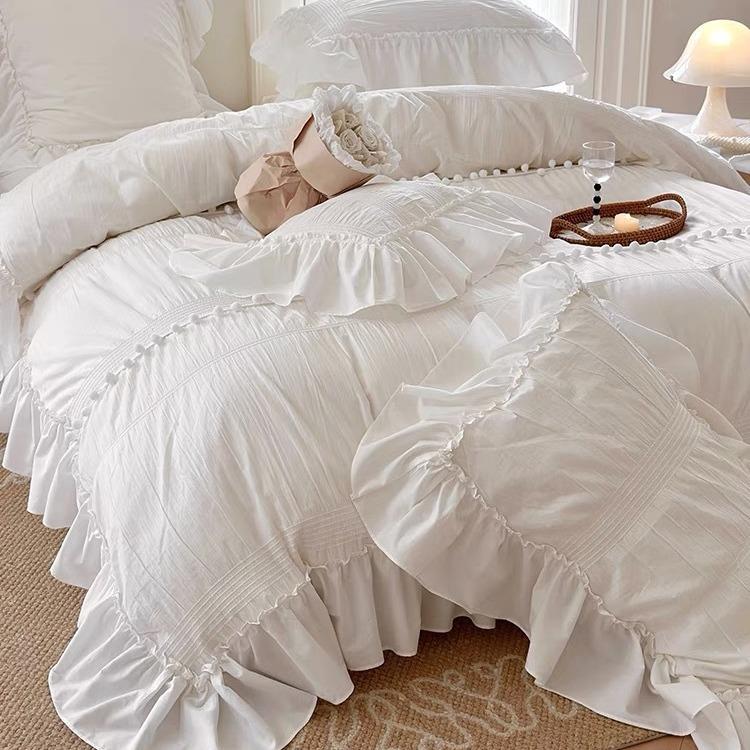 单公主风全棉四水纯洗棉件套韩式色荷叶边纯棉被套MTN床双人床上