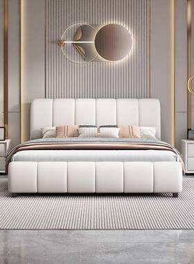 高档简家用婚实皮床双约人yFbJ8YHK1.8米木大床主卧1米5意式皮艺