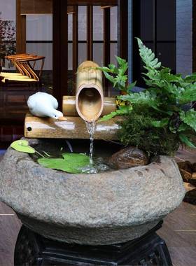 饰客厅创意流水观smf-syls景鱼池办公室桌面造景喷泉鱼缸家居小玄