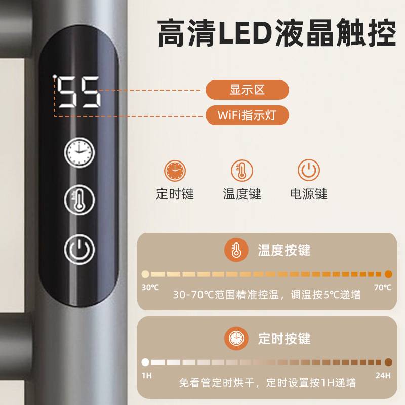 智能电热毛巾架家用卫生间浴室恒温电加热毛巾烘干架毛巾杆置物架