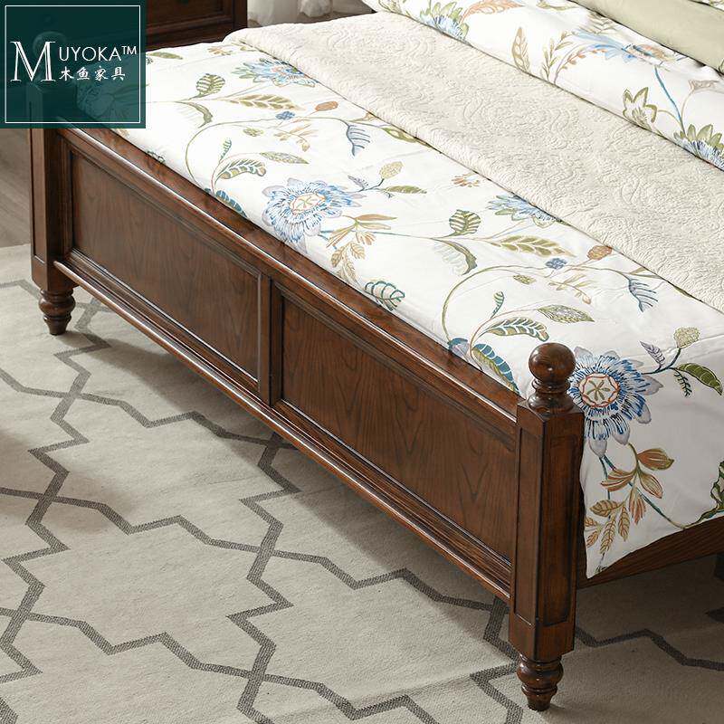 0J木鱼家具美乡村实双F766M67S人床18米胡桃式色卧室.白蜡木木美