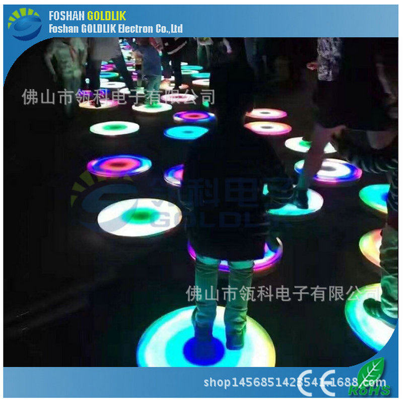 感应发光舞台地板灯圆形户外防水音乐彩色跑互动重力感应LED灯