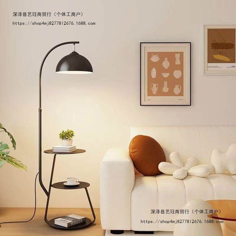 奶油风客厅沙发角落地灯卧室床头柜一体台灯无线充电边几中古立式