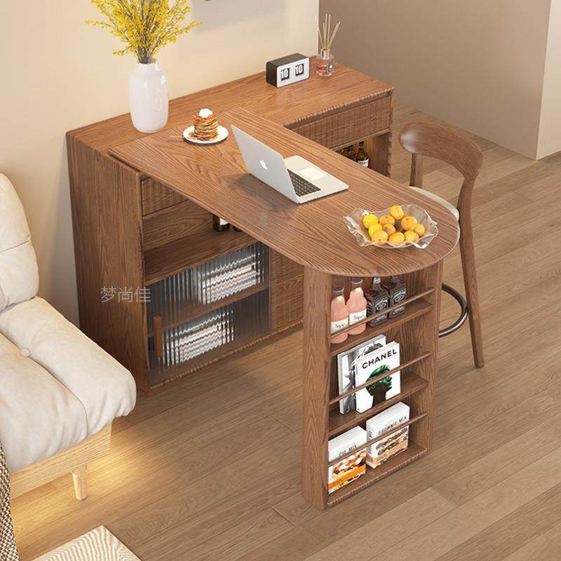 W*实木吧台桌子家用客厅伸缩移动一小体边柜型隔断日餐式BLA岛台