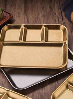 韩式多用盘烤肉金色韩式烤店餐厅餐盘带烧蘸料格烤盘肉多盘VVR格