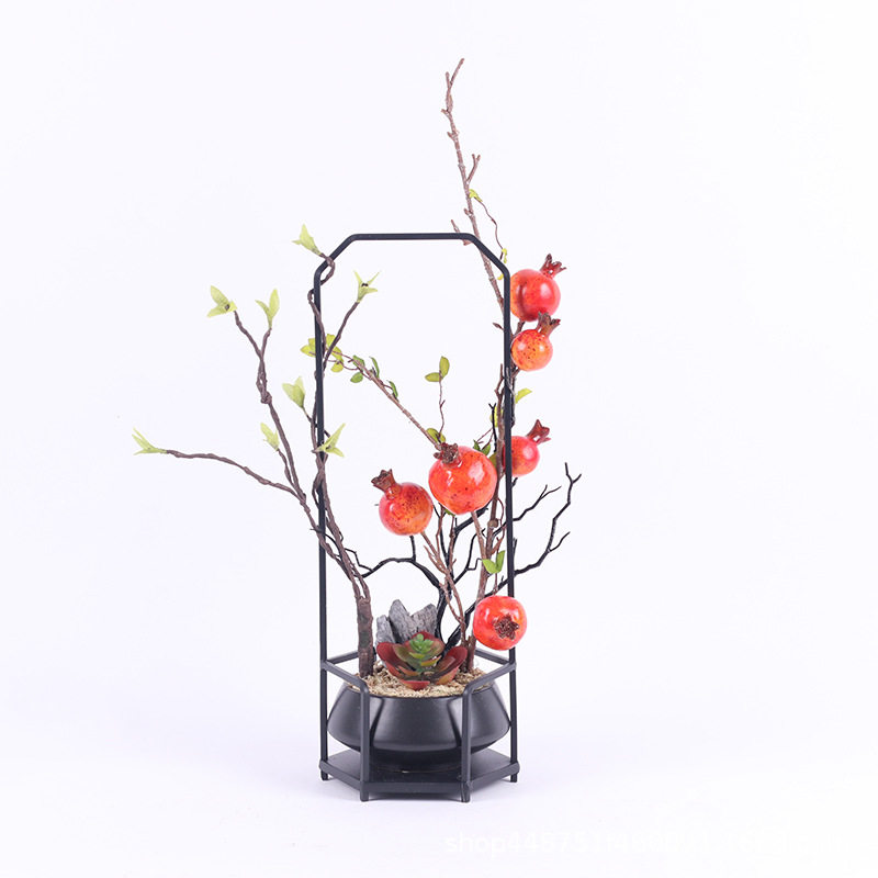 新中式仿真石榴果橱窗花艺摆件