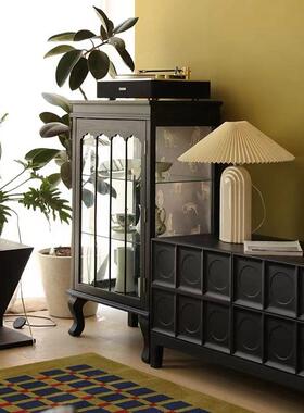 蜡木黑色复古哑光电视柜美高端白简实CGB木式中古约地柜矮柜影视