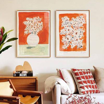 春暖花开画原木风色花卉玄装饰画餐厅桌边红壁新RQS中式关喜庆挂