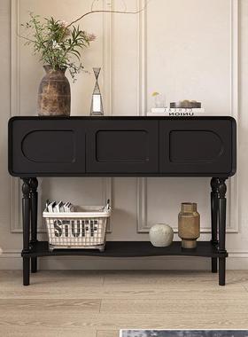 全实木式复古烤漆门厅入户玄柜GLK关柜意收纳中法古风黑色走式廊