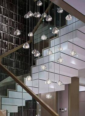 代简约水晶t楼梯吊2419lof别墅中空灯旋转现客厅复式楼挑空长吊灯