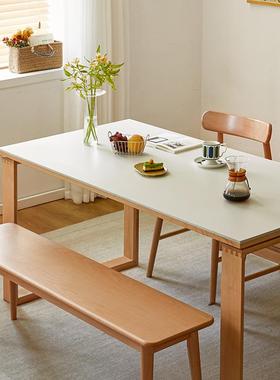 一边具木家岩板餐桌白色DJA作小户型榉日式工台原木奶油风实木大