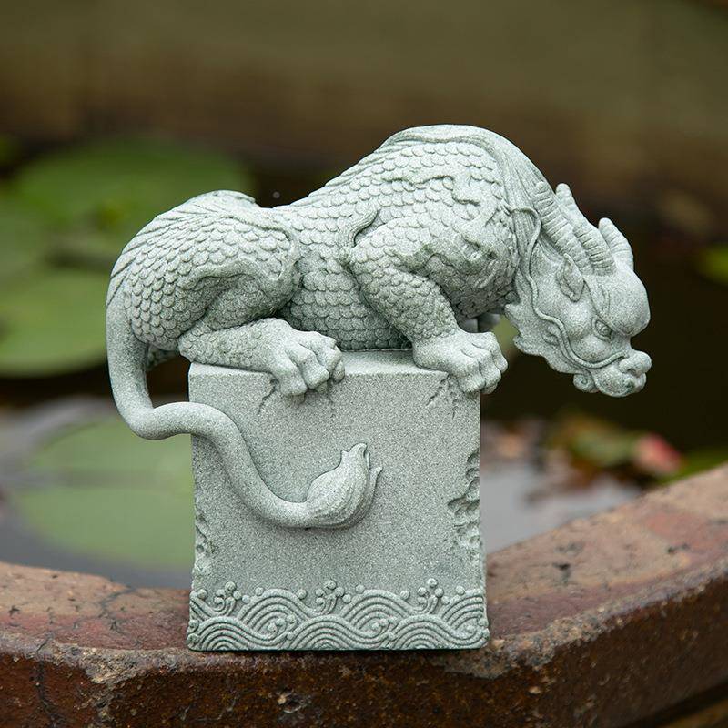 新中式厅缸家居国潮桌面摆件茶宠青砂YSL石兽麒麟客瑞鱼装饰造景