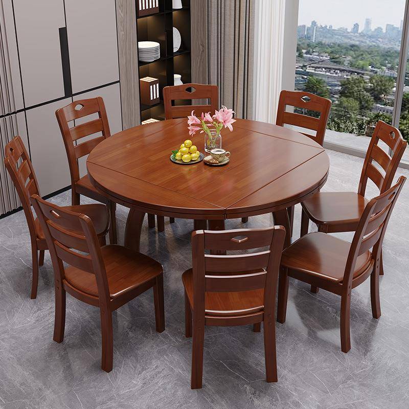 实F96SSJ8S木桌折两用方圆家叠用小户型餐伸缩方桌变圆桌八仙桌代