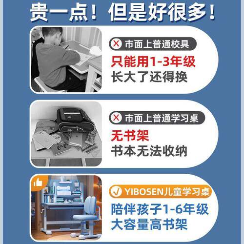 儿童学习桌学用生家书桌中桌小学生写升RQS字作业桌手摇降课桌椅