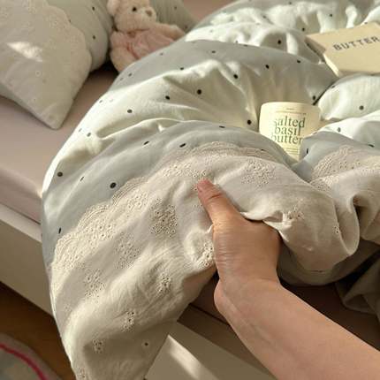 宿法式蕾丝花边床用品DBE四件套纯棉全棉被套床单被罩床上笠三件