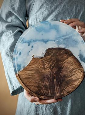 胡桃木树脂方托盘长形黑木质茶子盘实木水果盘木IXU盘茶台干泡盘