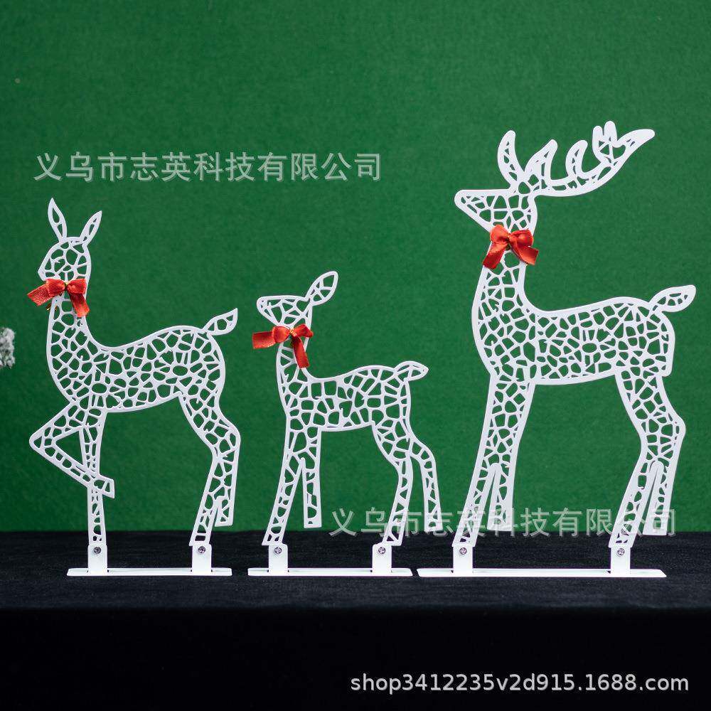 无品牌/跨境诞蝴蝶结圣发光鹿家居铁艺桌面诞摆件圣装节饰品