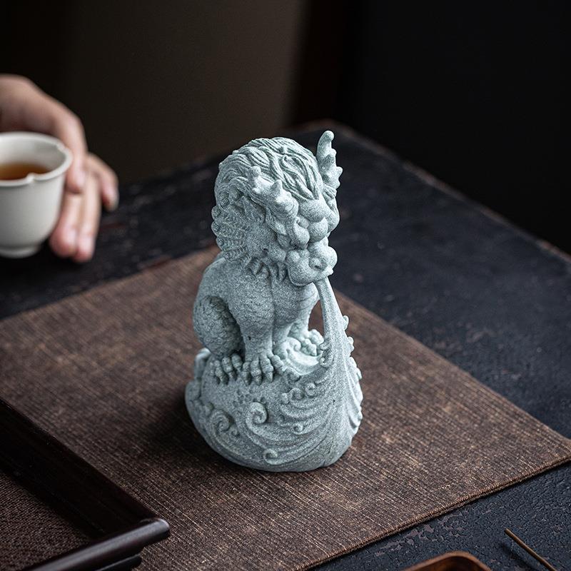 青砂石鱼国潮风吸水水兽创意家居客厅DFS玄工艺装饰品关族缸造景