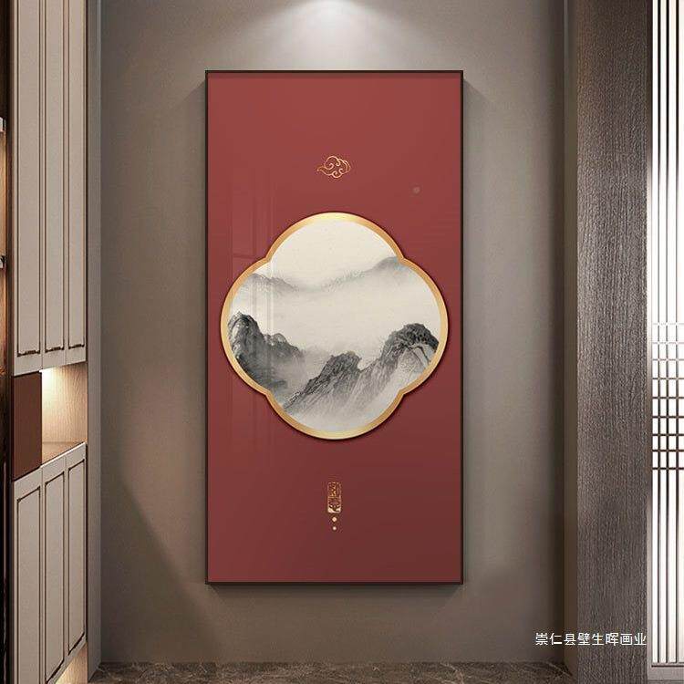 新中式入户玄关装饰画大气梯山水画HM-179水墨酒挂店走廊画过道壁