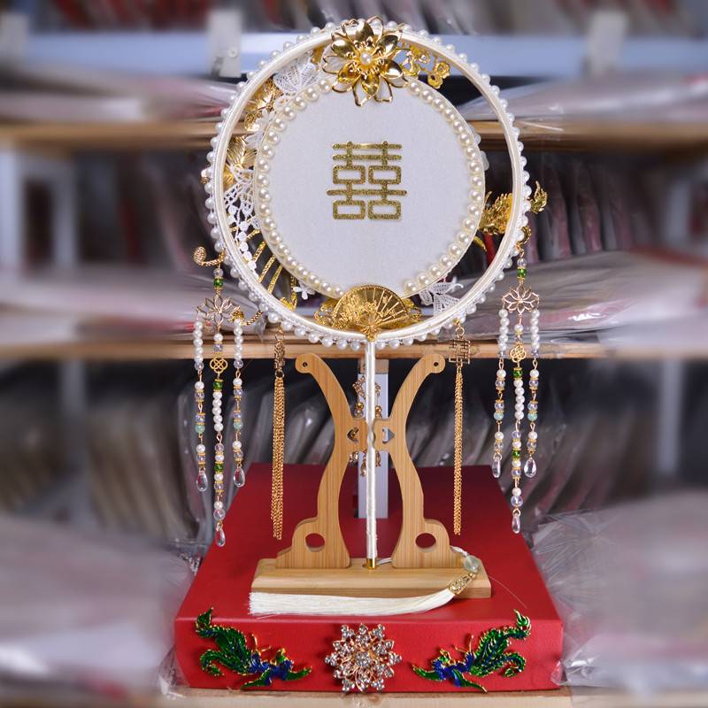 新娘喜扇秀禾服团扇结婚婚礼团扇古风扇子出嫁扇喜字扇中式手捧花