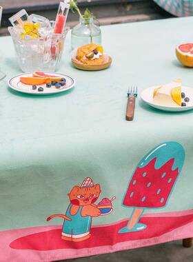 冰淇盖淋桌瓜格子F76M9799夏天桌布电视柜布餐垫餐台布茶几西桌布