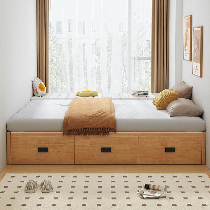 全实木头民宿小无户型现代简B23#约三抽储物落地床箱体收纳榻榻米