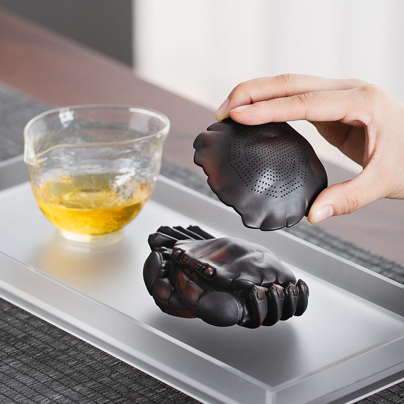 陶螃蟹茶漏过滤一体意过紫滤创全HNC组瓷一体茶宠摆件滤网茶隔茶