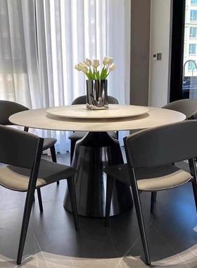 意式极简岩板餐桌现代饭轻奢家圆用餐桌不形锈钢黑钛高SXSG-10端