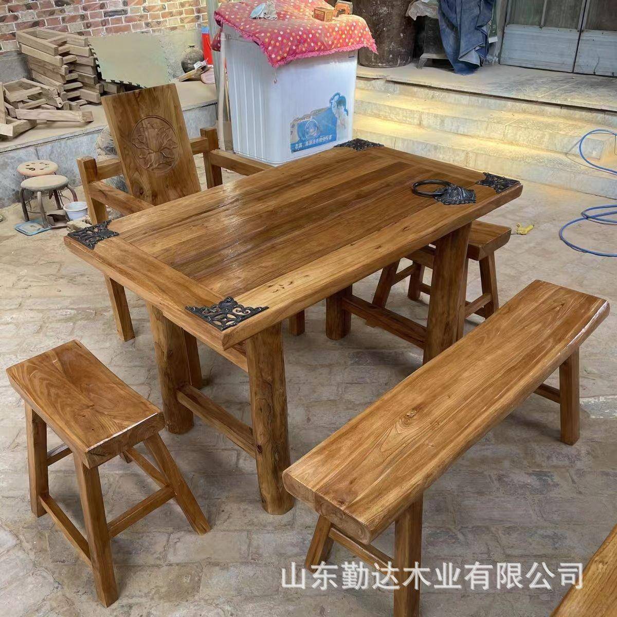 榆木木实桌茶台家用铁无品牌/角阳台木质茶桌老门老板茶桌餐桌茶