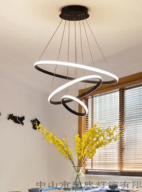 厅新ELD餐吊灯创意个性客厅吧环形灯台灯简约现代轻奢圆款形卧室