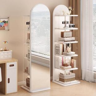 实木全身镜PDG地落镜家用可旋转移穿衣镜动镜悬浮书架储物一体试