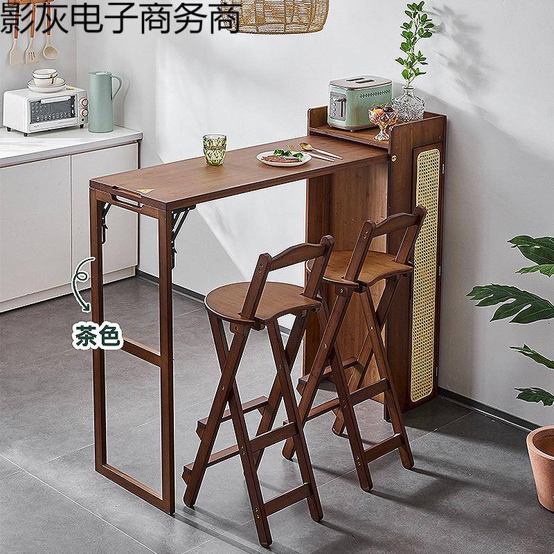 477能折叠台桌长条日式伸缩餐边柜一体家用隔多功餐断桌可伸缩吧