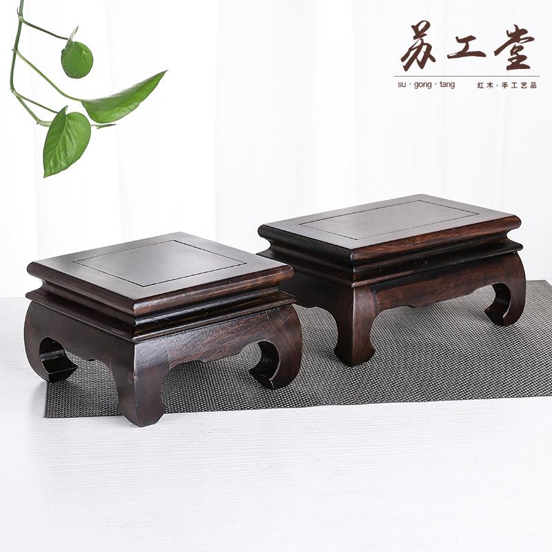 檀明品式正方弯脚底座家用实黑木工艺盆花SYT-2209花瓶茶壶托架摆