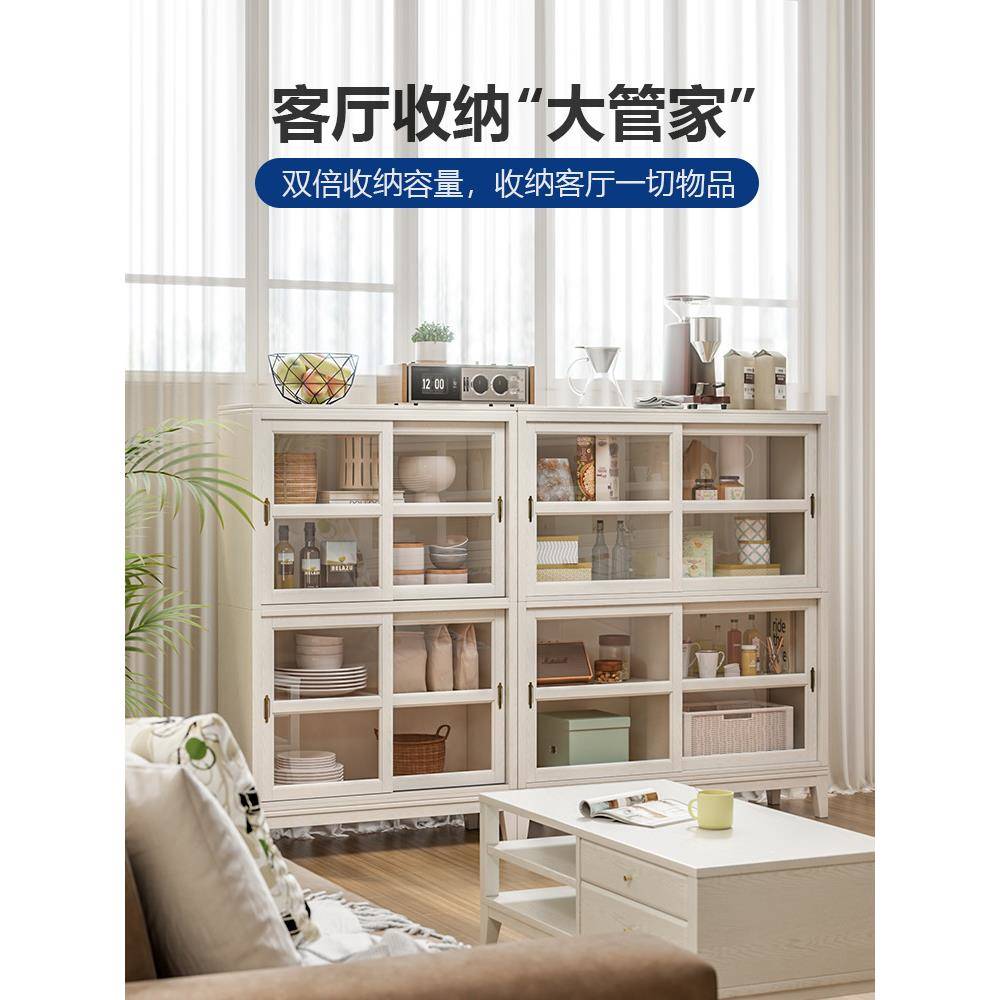 尘书置物架实木书柜书tvxcwmkr防架带玻门落地美式书橱璃推柜拉门