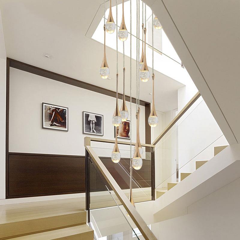 复式灯楼梯吊现水滴楼梯代轻水滴吊灯梯间客厅楼灯后现代简约轻奢