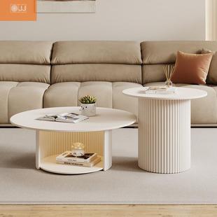轻奢奶风茶几简约小户型网红LET子岩客板茶几厅圆形油小矮母桌子