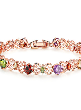 嘟嘟蝶首饰欧美玫瑰金女士七彩锆石手链义乌小商品几何造型