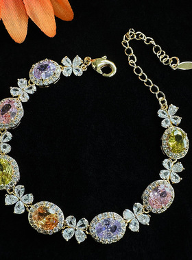 新款欧美风格时尚潮人跨境配饰女士创意款手环简约铜锆石蝶恋花