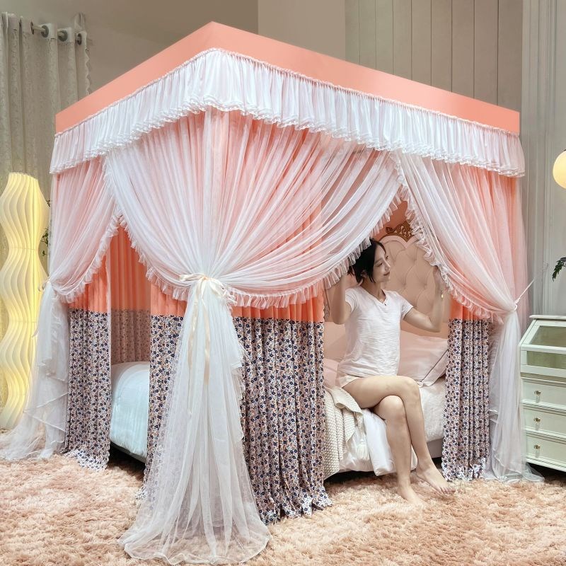 韩式碎花遮光落地蚊帐宫廷方顶蚊帐床帘床幔防蚊罩支架杆加粗加厚