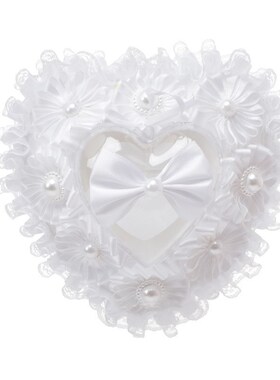 新款西式白色蕾丝花边心形戒枕盒结婚花童对戒盒子蝴蝶结装饰