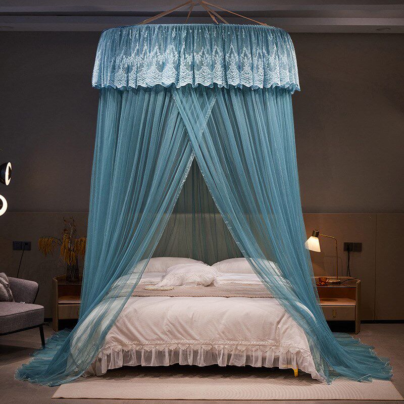 跨境新款圆顶吊顶免安装蚊帐加大加密直径1.5米公主风落地式床幔