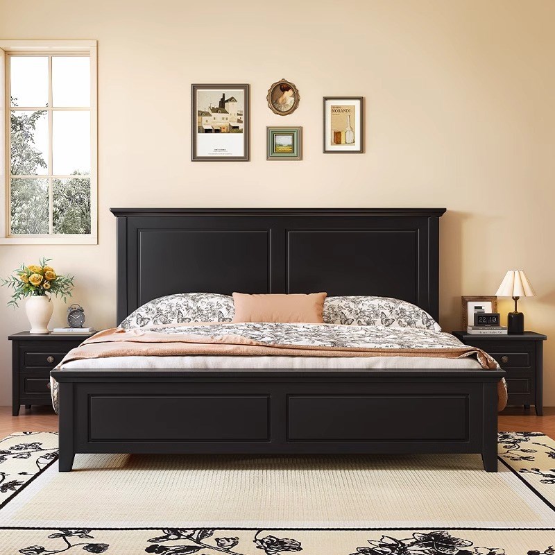 美式实木床1.8米双人床主卧室大床1.5m储物橡木床黑色复古婚床