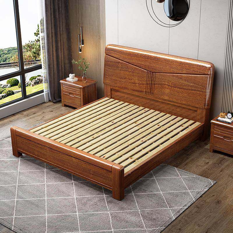 无品牌/新中式实木5床胡桃木1箱.8米双人床1.m卧室经济型单高抽屉