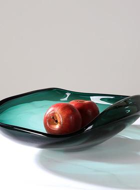 加厚墨琉茶楼璃轻奢果盘绿色收纳盘客厅样板FLY间售处几现代简约