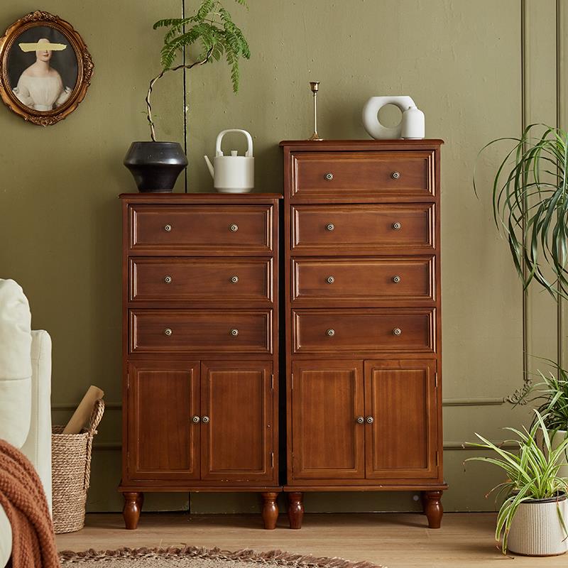 靠my美式实木收纳式斗柜轻奢多功能卧室F768HM7T储柜复古抽屉带物