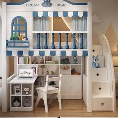 儿童床交护叉下铺床高栏床高架错位多功能母71150床子带书上桌衣